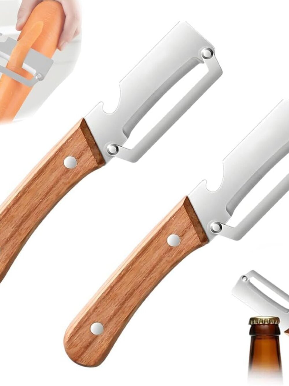 Premium Vegetable Peeler with Wooden Handle and Bottle Opener,Multi-Functional